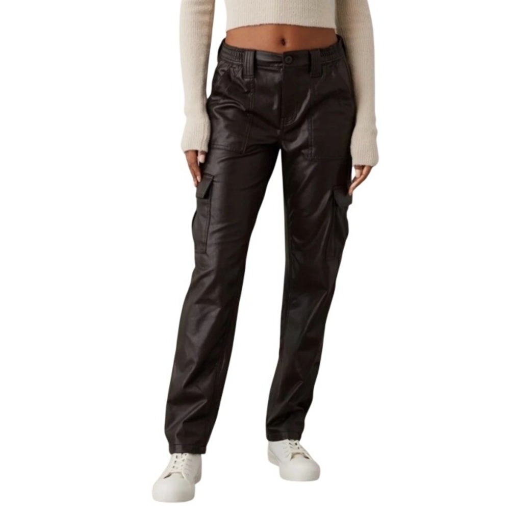 American Eagle 8 Long Stretch High Waisted Vegan Leather Straight Cargo Pant